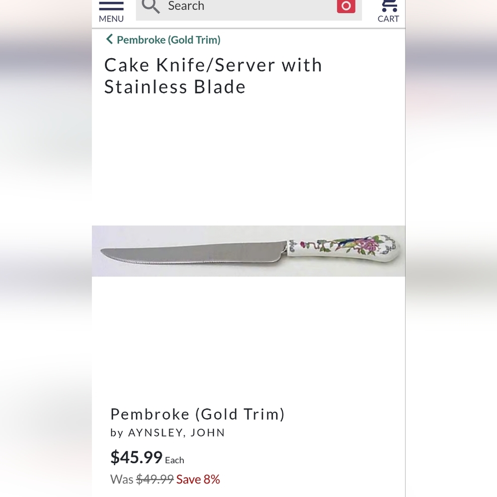 John Aynsley Pembroke Bread Knife Porcelain Stainless Blade 10 Inch Bird